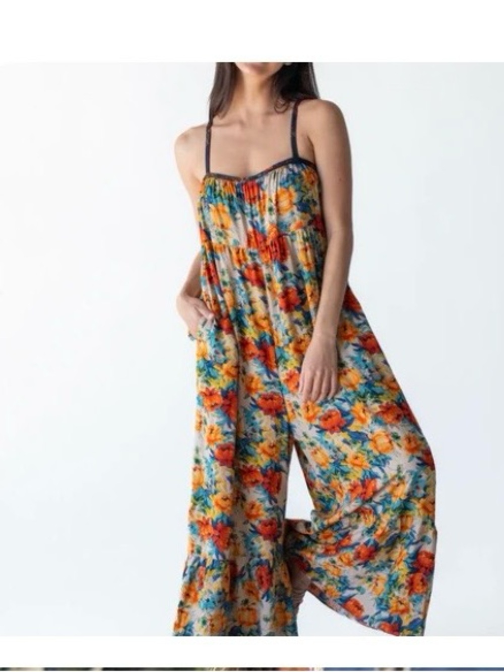 Natural Life Floral Wide-Leg Strappy Jumpsuit in Multicolor XL